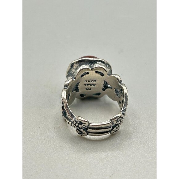 Rust Color Pearl Ring Size 4.5 Israel Didae 925 Ornate Filigree Pearl Cabochon - Picture 4 of 7